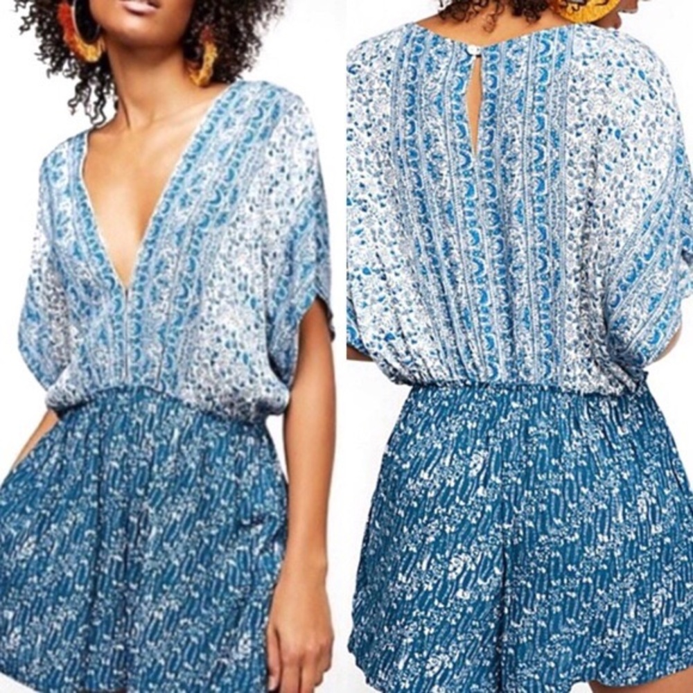 Free People Arizona blue floral romper (M) - Picture 2 of 8